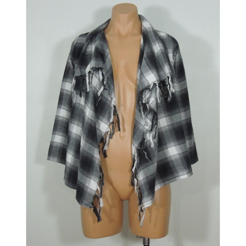 EPIC THREADS Open Cardigan S SMALL Boho Life Plaid Fringes